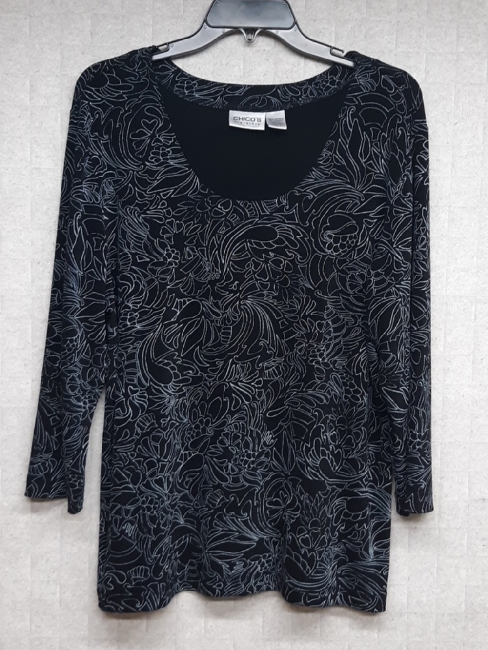 Chico's Black and Gray Floral Blouse